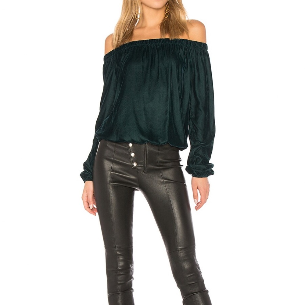 Bailey 44 Velvet Green Off-Shoulder Long Sleeve Blouse